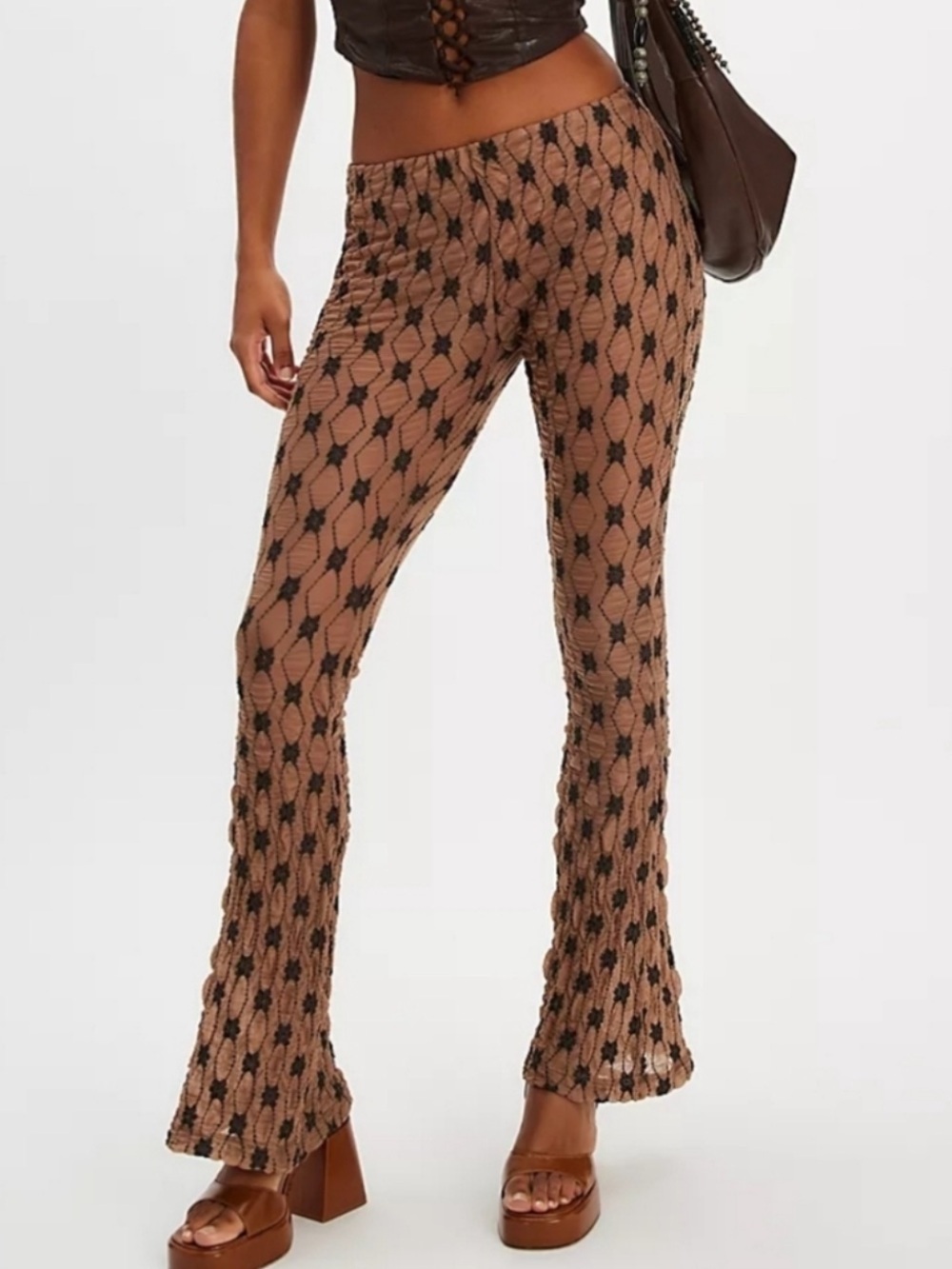 *NWOT* Free People Margot Lace Flare Pants in Woodsmoke